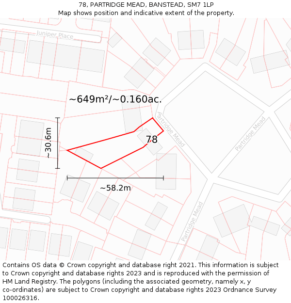 78, PARTRIDGE MEAD, BANSTEAD, SM7 1LP: Plot and title map