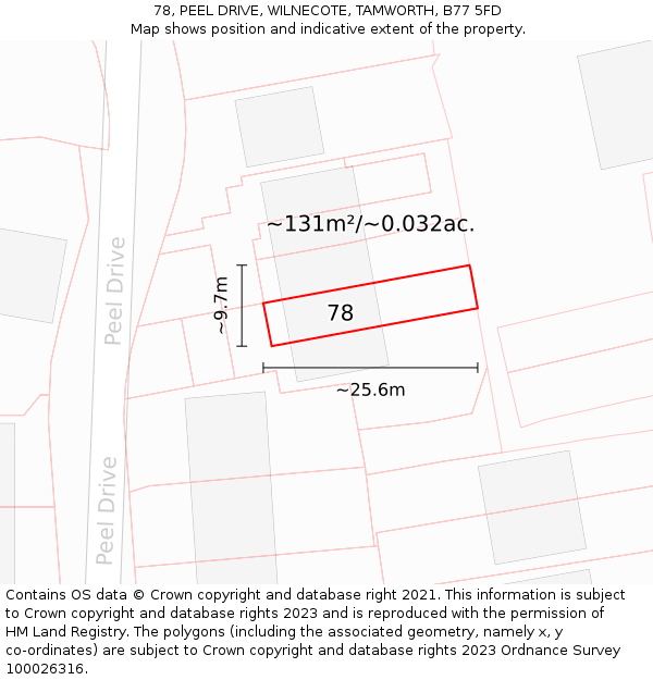 78, PEEL DRIVE, WILNECOTE, TAMWORTH, B77 5FD: Plot and title map