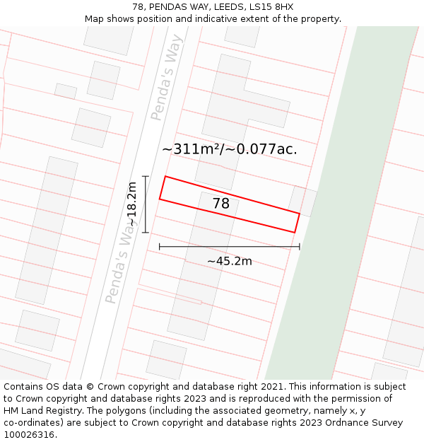 78, PENDAS WAY, LEEDS, LS15 8HX: Plot and title map