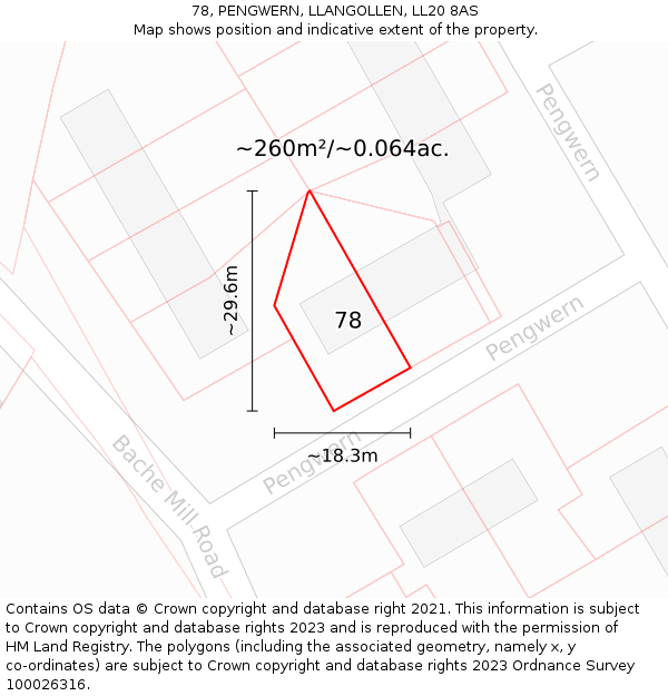 78, PENGWERN, LLANGOLLEN, LL20 8AS: Plot and title map