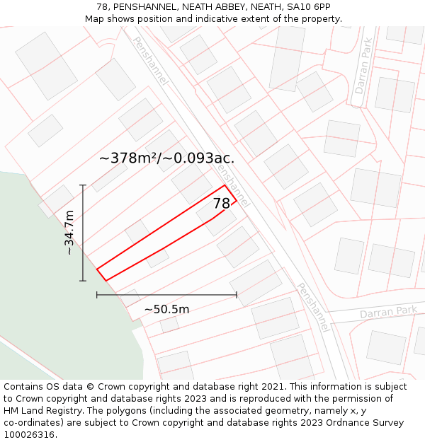 78, PENSHANNEL, NEATH ABBEY, NEATH, SA10 6PP: Plot and title map