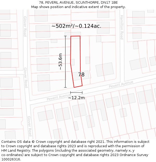 78, PEVERIL AVENUE, SCUNTHORPE, DN17 1BE: Plot and title map
