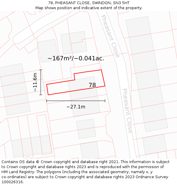 78, PHEASANT CLOSE, SWINDON, SN3 5HT: Plot and title map