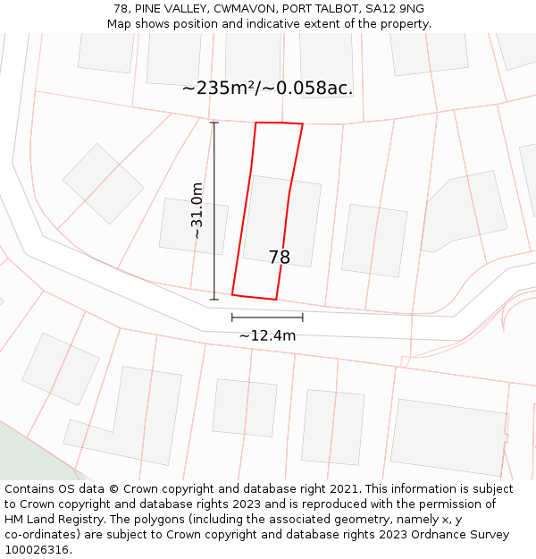 78, PINE VALLEY, CWMAVON, PORT TALBOT, SA12 9NG: Plot and title map
