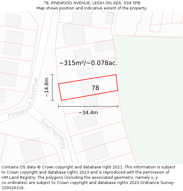 78, PINEWOOD AVENUE, LEIGH-ON-SEA, SS9 5PB: Plot and title map