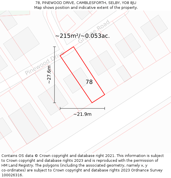 78, PINEWOOD DRIVE, CAMBLESFORTH, SELBY, YO8 8JU: Plot and title map