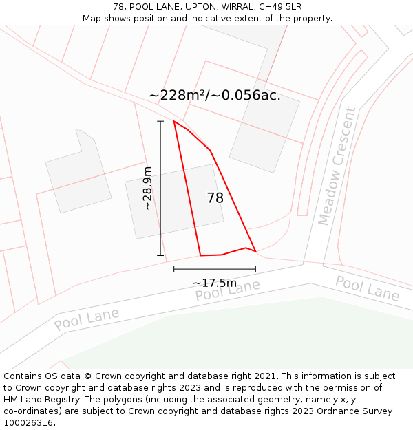 78, POOL LANE, UPTON, WIRRAL, CH49 5LR: Plot and title map