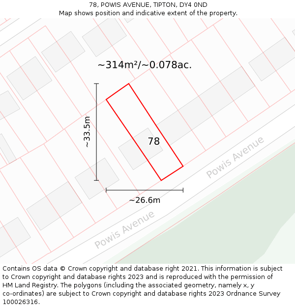 78, POWIS AVENUE, TIPTON, DY4 0ND: Plot and title map