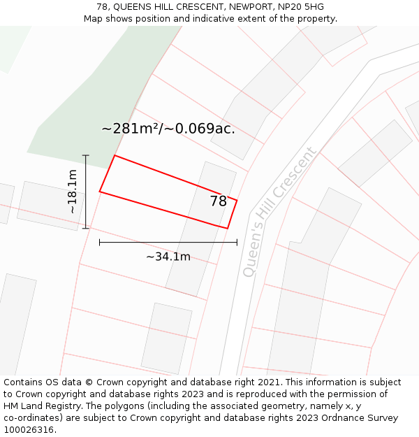 78, QUEENS HILL CRESCENT, NEWPORT, NP20 5HG: Plot and title map