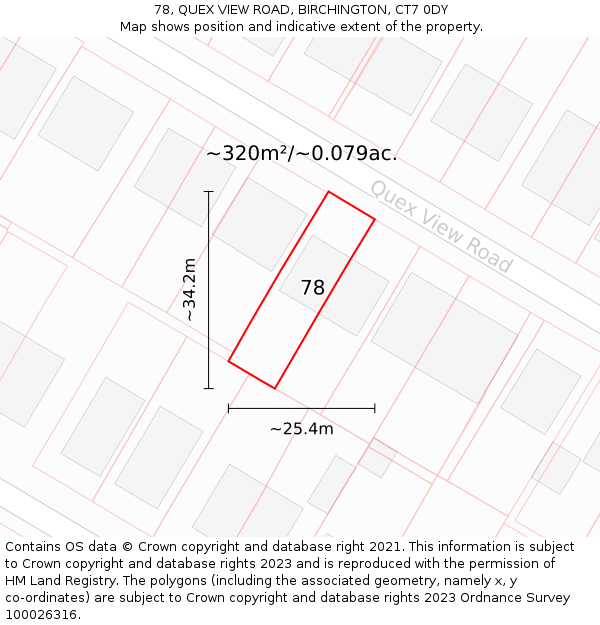 78, QUEX VIEW ROAD, BIRCHINGTON, CT7 0DY: Plot and title map