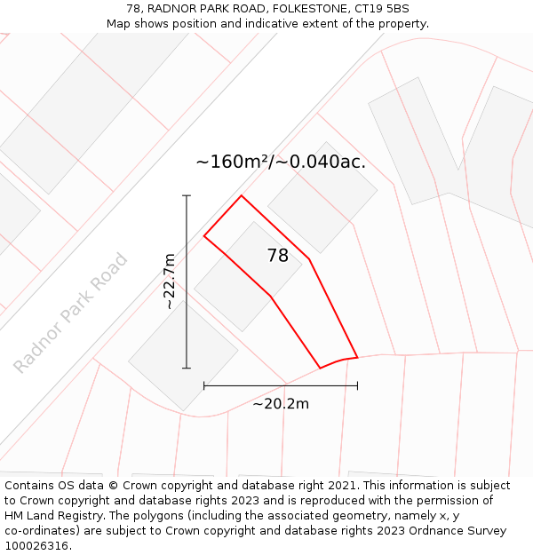 78, RADNOR PARK ROAD, FOLKESTONE, CT19 5BS: Plot and title map