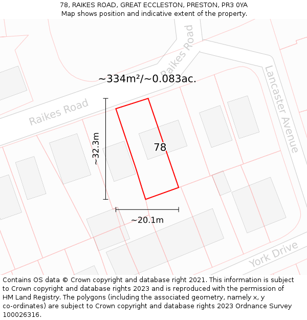 78, RAIKES ROAD, GREAT ECCLESTON, PRESTON, PR3 0YA: Plot and title map