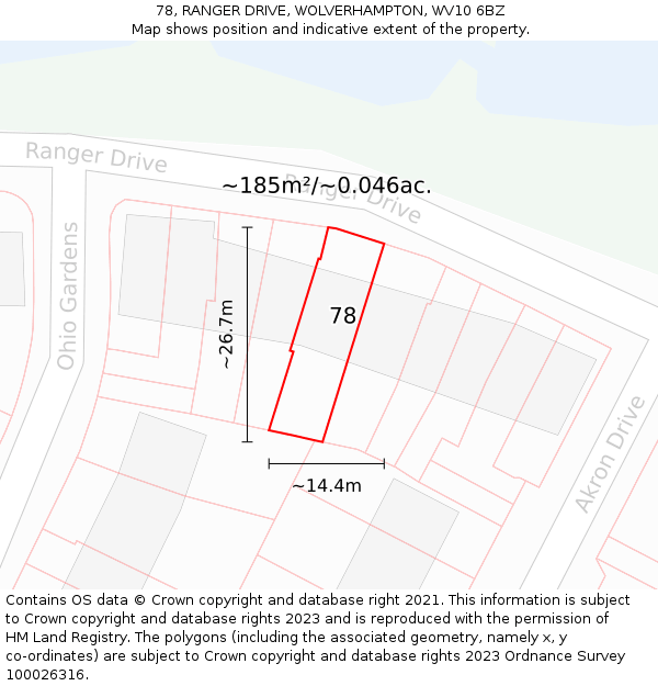 78, RANGER DRIVE, WOLVERHAMPTON, WV10 6BZ: Plot and title map