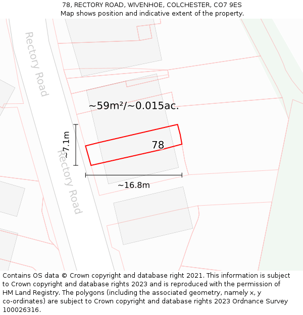78, RECTORY ROAD, WIVENHOE, COLCHESTER, CO7 9ES: Plot and title map