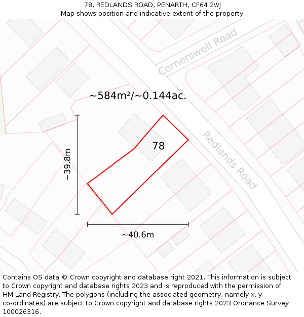 78, REDLANDS ROAD, PENARTH, CF64 2WJ: Plot and title map