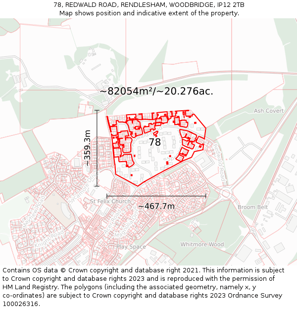 78, REDWALD ROAD, RENDLESHAM, WOODBRIDGE, IP12 2TB: Plot and title map