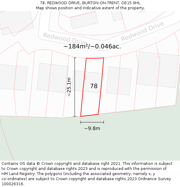 78, REDWOOD DRIVE, BURTON-ON-TRENT, DE15 9HL: Plot and title map