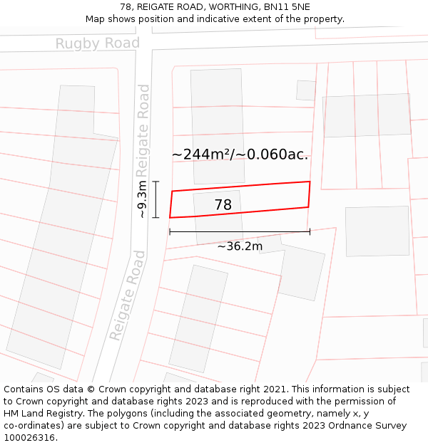 78, REIGATE ROAD, WORTHING, BN11 5NE: Plot and title map
