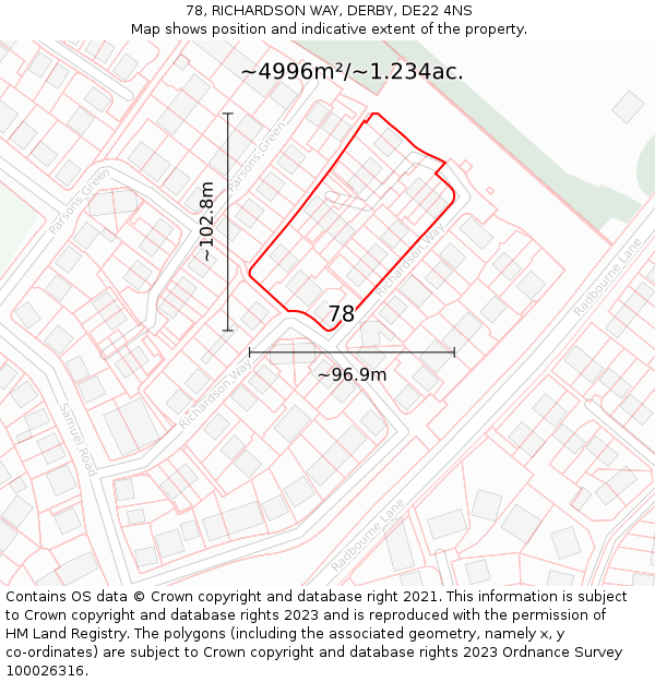 78, RICHARDSON WAY, DERBY, DE22 4NS: Plot and title map
