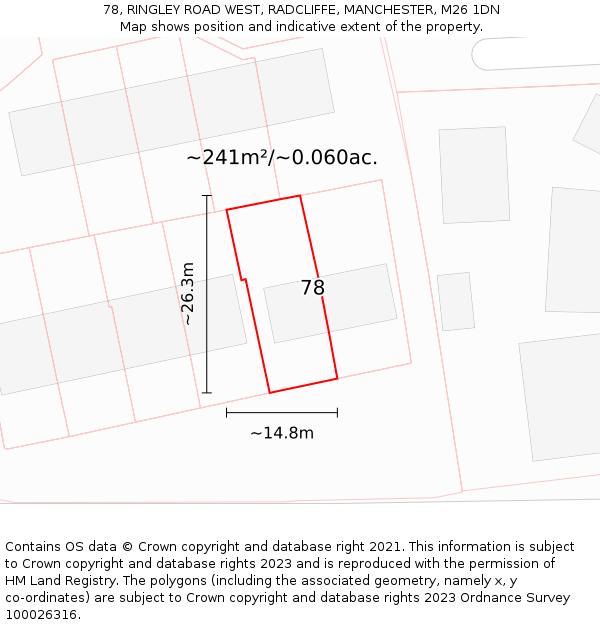78, RINGLEY ROAD WEST, RADCLIFFE, MANCHESTER, M26 1DN: Plot and title map