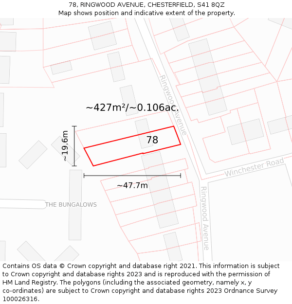 78, RINGWOOD AVENUE, CHESTERFIELD, S41 8QZ: Plot and title map