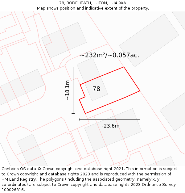78, RODEHEATH, LUTON, LU4 9XA: Plot and title map