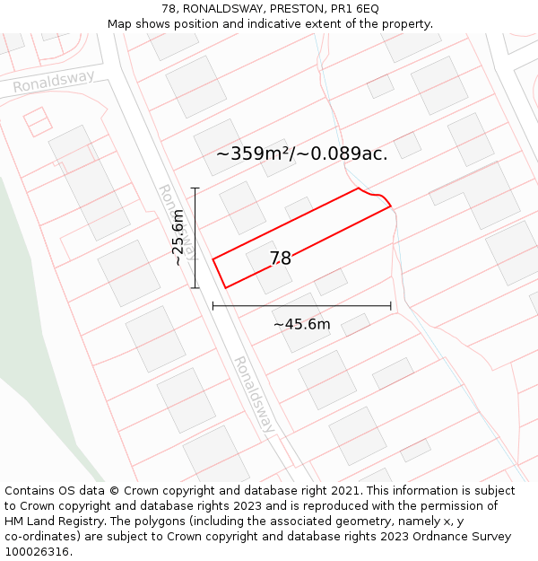 78, RONALDSWAY, PRESTON, PR1 6EQ: Plot and title map