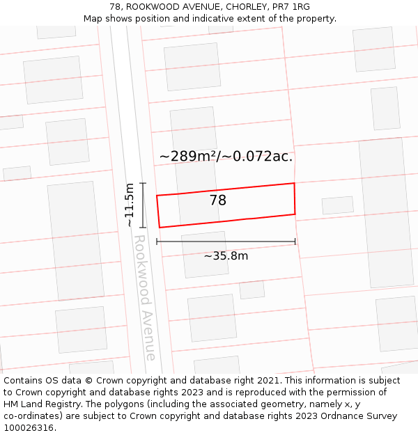 78, ROOKWOOD AVENUE, CHORLEY, PR7 1RG: Plot and title map