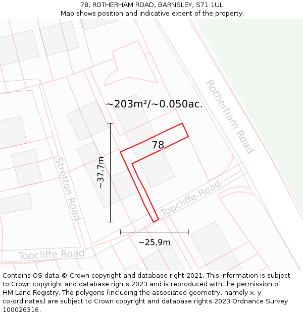 78, ROTHERHAM ROAD, BARNSLEY, S71 1UL: Plot and title map