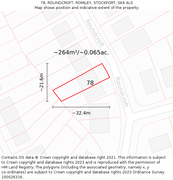 78, ROUNDCROFT, ROMILEY, STOCKPORT, SK6 4LS: Plot and title map