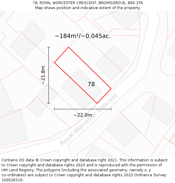 78, ROYAL WORCESTER CRESCENT, BROMSGROVE, B60 2TA: Plot and title map