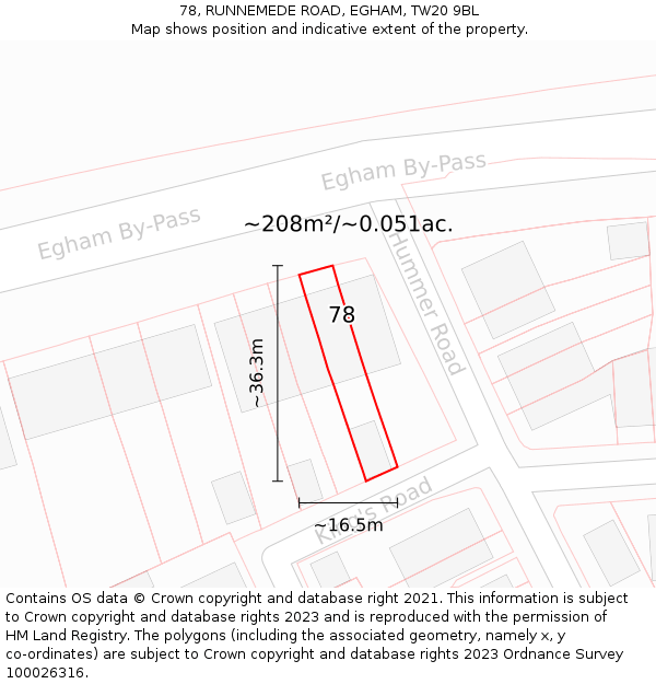78, RUNNEMEDE ROAD, EGHAM, TW20 9BL: Plot and title map