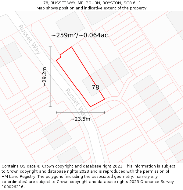 78, RUSSET WAY, MELBOURN, ROYSTON, SG8 6HF: Plot and title map