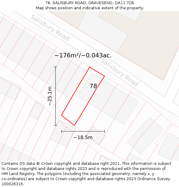 78, SALISBURY ROAD, GRAVESEND, DA11 7DE: Plot and title map