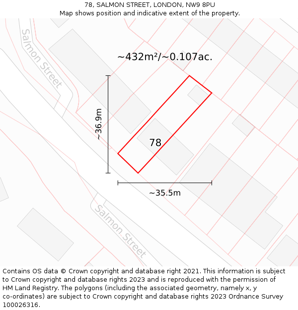 78, SALMON STREET, LONDON, NW9 8PU: Plot and title map