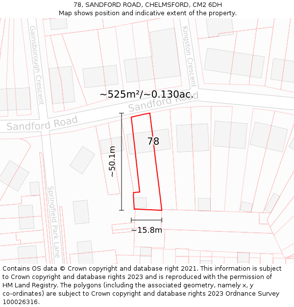 78, SANDFORD ROAD, CHELMSFORD, CM2 6DH: Plot and title map