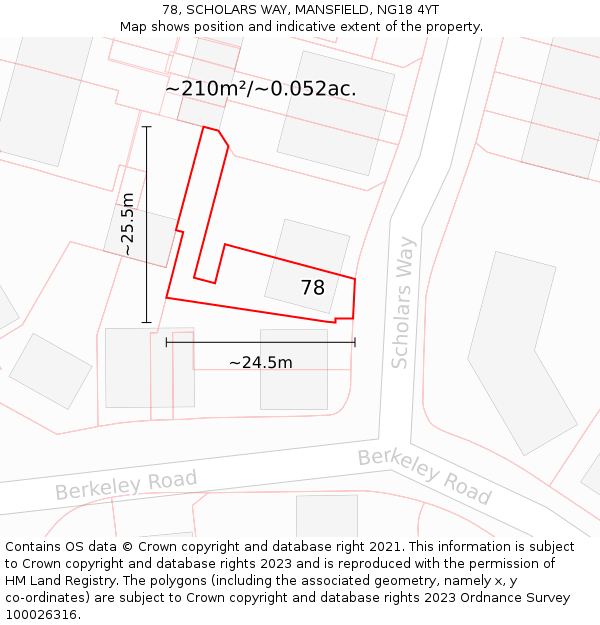 78, SCHOLARS WAY, MANSFIELD, NG18 4YT: Plot and title map