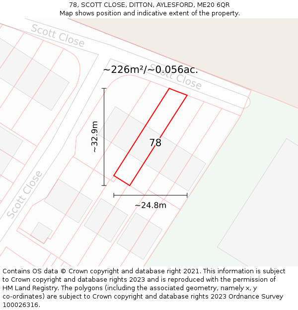 78, SCOTT CLOSE, DITTON, AYLESFORD, ME20 6QR: Plot and title map