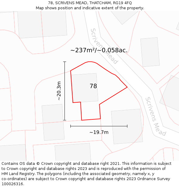 78, SCRIVENS MEAD, THATCHAM, RG19 4FQ: Plot and title map