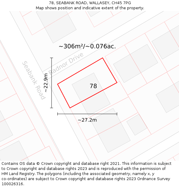 78, SEABANK ROAD, WALLASEY, CH45 7PG: Plot and title map
