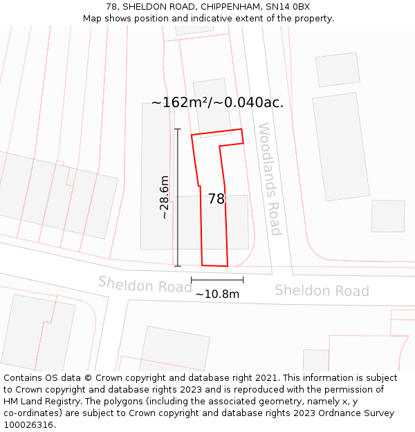 78, SHELDON ROAD, CHIPPENHAM, SN14 0BX: Plot and title map