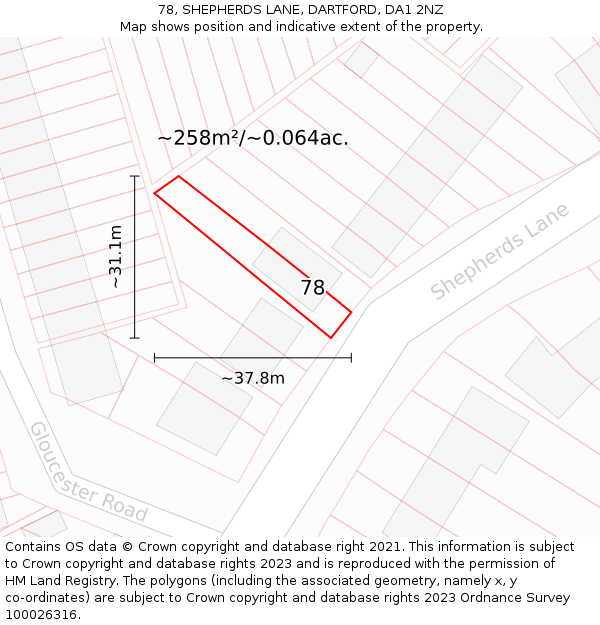 78, SHEPHERDS LANE, DARTFORD, DA1 2NZ: Plot and title map
