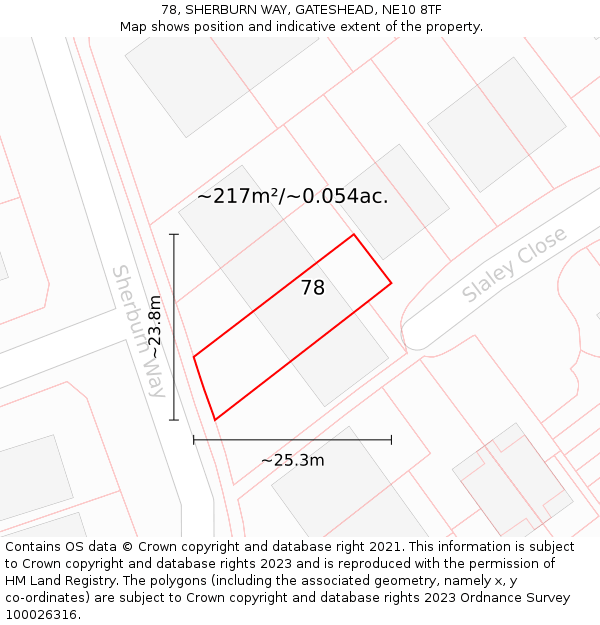 78, SHERBURN WAY, GATESHEAD, NE10 8TF: Plot and title map