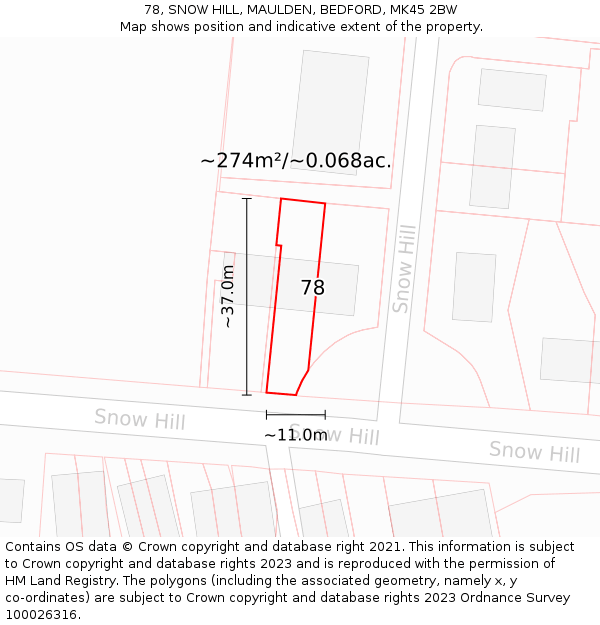 78, SNOW HILL, MAULDEN, BEDFORD, MK45 2BW: Plot and title map