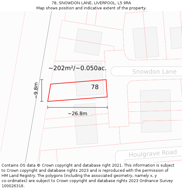 78, SNOWDON LANE, LIVERPOOL, L5 9RA: Plot and title map