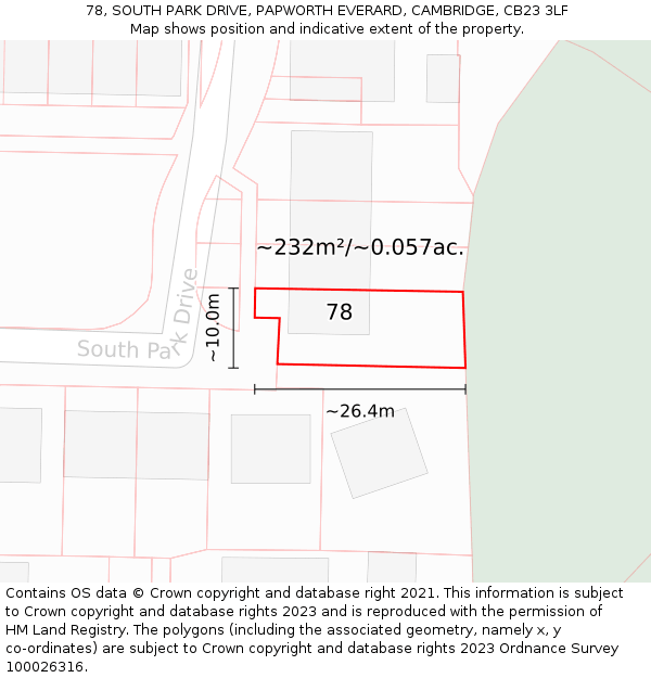 78, SOUTH PARK DRIVE, PAPWORTH EVERARD, CAMBRIDGE, CB23 3LF: Plot and title map