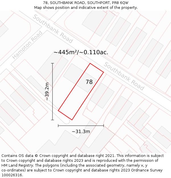 78, SOUTHBANK ROAD, SOUTHPORT, PR8 6QW: Plot and title map