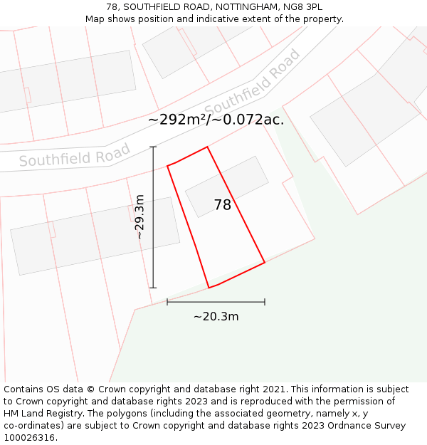 78, SOUTHFIELD ROAD, NOTTINGHAM, NG8 3PL: Plot and title map