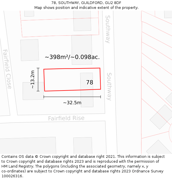 78, SOUTHWAY, GUILDFORD, GU2 8DF: Plot and title map