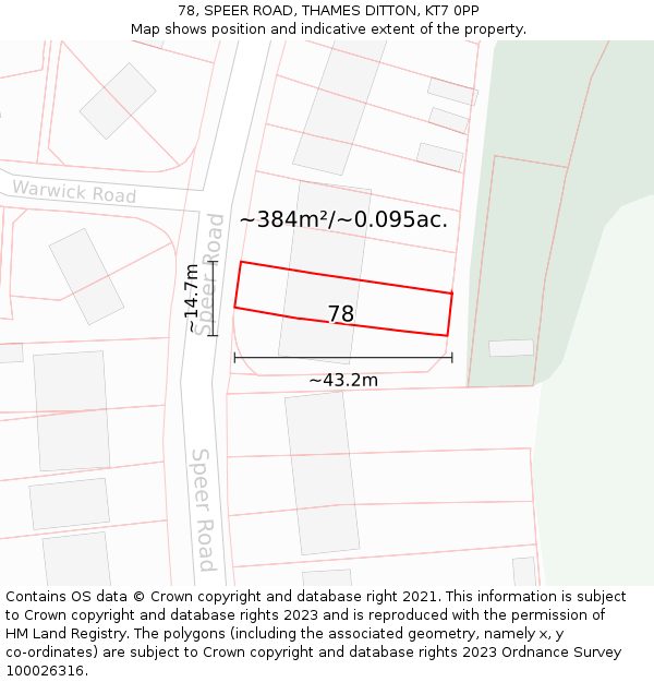 78, SPEER ROAD, THAMES DITTON, KT7 0PP: Plot and title map